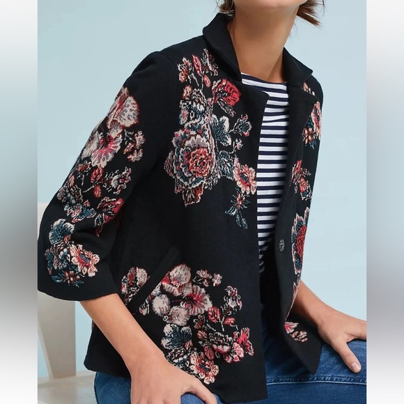 Anthropologie Sweaters - Anthropologie Moulinette Soeurs Floral Jacquard Knit 3/4 Sleeve Cardigan Jacket